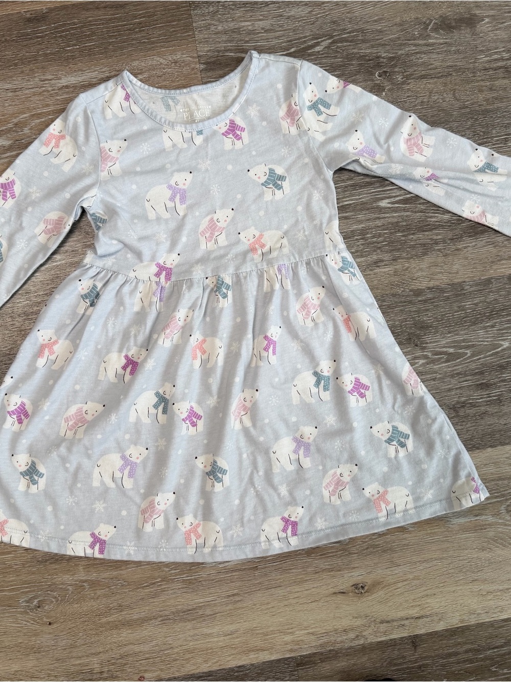 The Children's Place Light Gray Polar Bear Scarf-Print Long Sleeve Dress